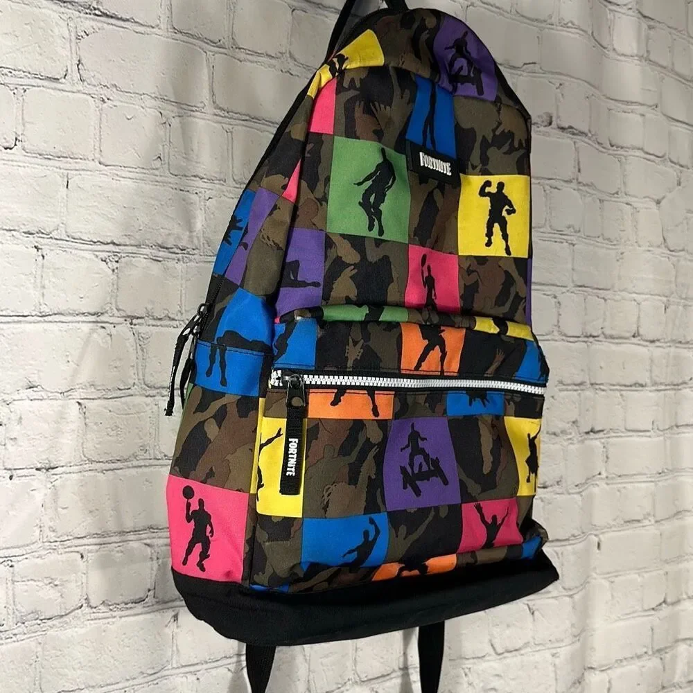 Fortnite Camo Silhouette‎ Dance Backpack Book Bag Bright Colors Purple Pink